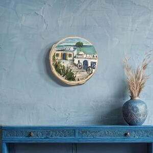 Hand-Painted Mediterranean Coastal Village Art – Unique Wall Decor
